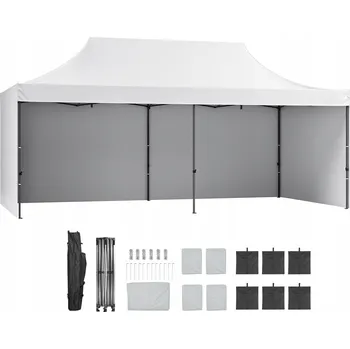 Stan SucceBuy Zahradní Stan 304,8x609,6x320 CM Stříbrná Látka 500D PU Bílý