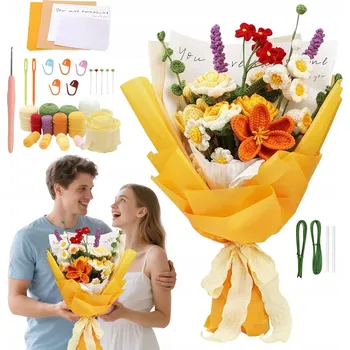 kreativní sada HÁČKOVÁNÍ DIY SADA KVĚTINOVÁ KYTICE S 12 KLUBÍČKY PRO KREATIVNÍ HOBBY