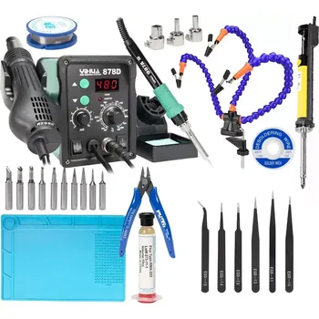Páječka Sada pájecí stanice 878D hrot, pájka, tavidlo, vytahovač, pinzeta, držák, podložka, nůžky