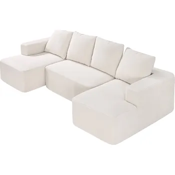 Sedací souprava Vevor Modulární sedačka tvaru u s lenoškou, kordurový potah, béžová