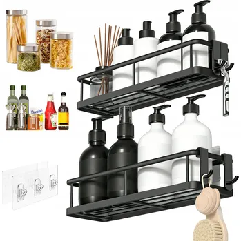 Obraz Černá koupelnová polička na přísavky, závěsná, bez vrtání, do sprchy