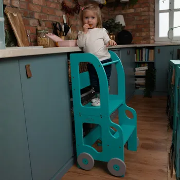 učicí věž Family-scl Montessori učící věž s motivem auta 3v1-Modrá