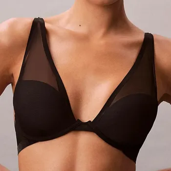 Podprsenka Calvin Klein - Minimalist mesh podprsenka triangle push-up vyztužená black 75D QF8448