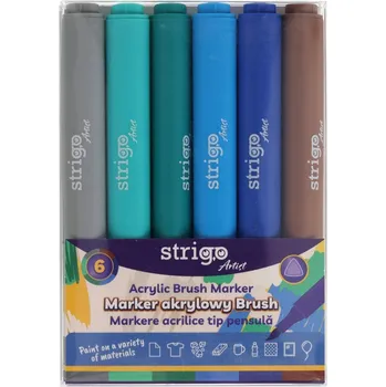 Fixy s hrotem Brush v trojúhelníkovém pouzdře v 6 barvách, sada