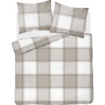 Povlečení BAVLNĚNÉ LŮŽKOVÉ POVLEČENÍ 220x200 BAVLNA SADA POVLEČENÍ BÉŽOVÉ KOSTKOVANÉ