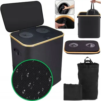 Koš na prádlo VELKÝ ÚZKÝ ČERNÝ KOŠ 140L NA PRÁDLO, HRAČKY S VÍKEM A VYJÍMATELNOU TAŠKOU