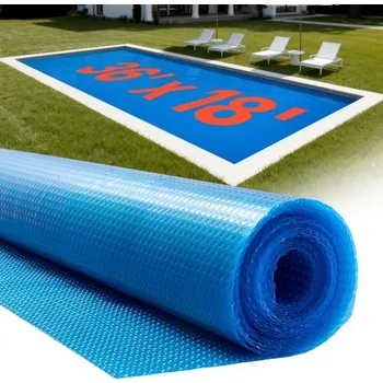 Solární kryt bazénu VEVOR, obdélníkový bublinový kryt bazénu 10,97 x 5,49 m, solární deka pro bazény o tloušťce 8 mil s bublinovým a PE materiálem, absorpce tepla ve dne, udržení tepla v noci, solární kryty pro udržení tepla, modrý