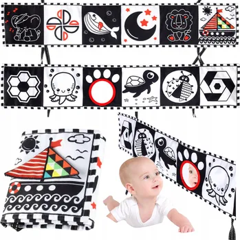 Hračka pro nejmenší Senzorická knížka černá látková se zvukem pro miminka