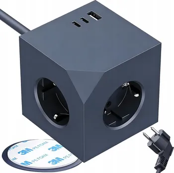 Napájecí kabel Rozbočovač Kostka Zásuvka Rozdělovač 3 Zásuvky USB Kabel 1,5 m