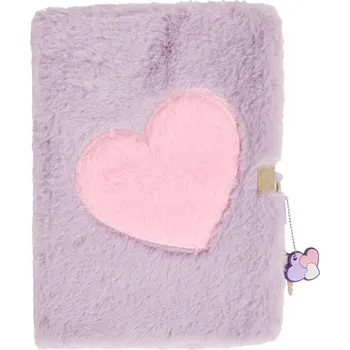 Zápisník PLYŠOVÝ NOTES DENÍK SE SRDÍČKEM UZAVÍRATELNÝ VISACÍM ZÁMKEM. A5 LINKOVANÝ