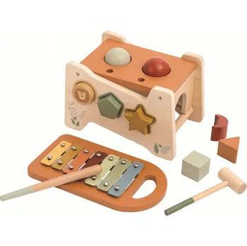 Dřevěná hračka Dřevěná edukační kostka 4v1 – xylofon Montessori pro děti
