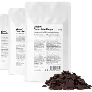 Cukrovinka Vilgain Čokoládové pecky bez přidaného cukru – 3×&nbsp;hořká čokoláda 250&nbsp;g