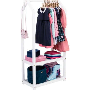 Věšák Montessori House Bed Dětský věšák na oblečení ve tvaru domečku s úložným prostorem-Bílý