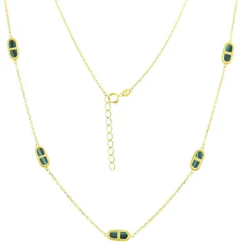 Náhrdelník GEMMAX Zlatý náhrdelník s malachity motivu MS délka 42+3 cm – zlatý šperk ryzosti 585/1000 v Dárkovém balení s Certifikátem GLNYI-45-03902