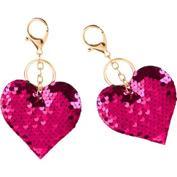 Klíčenka Srdce Flitry Oboustranné Stříbrná Tmavě Růžová