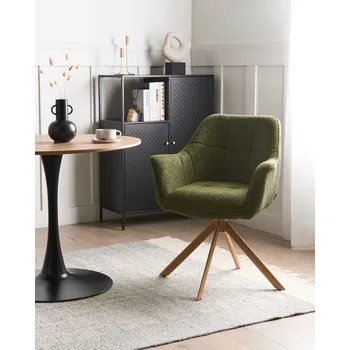 Otočná jídelní židle zelená potažená buklé látkou s čalouněným sedákem a zakřiveným opěradlem jídelna ve skandinávském stylu Beliani