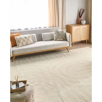 Bytový textil Koberec béžový vlněný 300 x 400 cm geometrický vzor jednobarevný moderní minimalistický design obývací pokoj ložnice Beliani