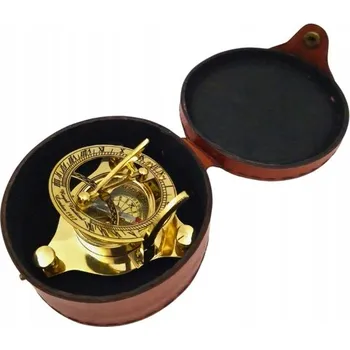Hodiny Mosazný kompas a sluneční hodiny v koženém pouzdro - SUN023F