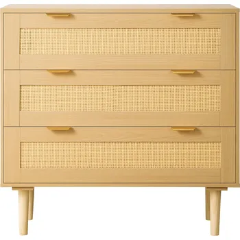 Komoda Vevor Komoda se 3 zásuvkami z přírodního ratanu, kovové úchyty, dřevěné nohy