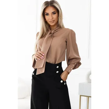 Dámská halenka Elegantní karamelová blůza s mašlí - Numoco, S i367_2444_S