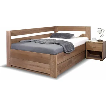 Postel Rohová postel dvoulůžko s úložným prostorem Valentin, masiv smrk, pravá,140x200