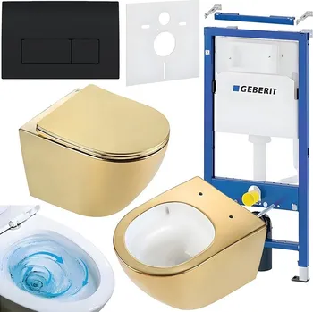 Klozet BPS-koupelny Podomítkový modul Geberit DuoFix s WC mísou FW-GL-WH-TR-03 + ovládací tlačítko Delta 50 černá lesk