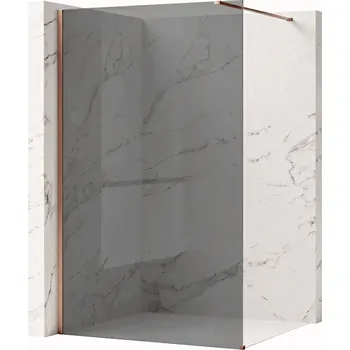 Bezrámová sprchová zástěna REA FLEXI BRUSH COPPER 90 cm, měď kartáčovaná/šedá kouřová - bez vaničky