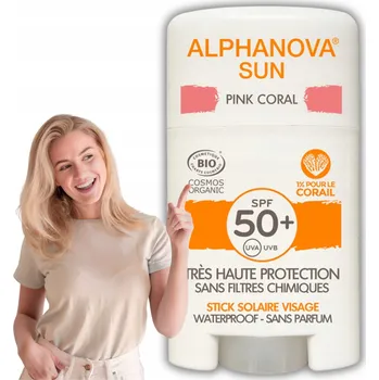 Přípravek na opalování Krém s filtrem Alphanova Sun Bio v tyčince SPF50+ Pink Coral Protection 12G