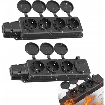 Elektrická zásuvka 4 ZÁSUVKY s víkem VENKOVNÍ ELEKTRICKÉ ZAHRADNÍ VODOTĚSNÉ 250V 2ks