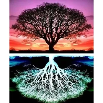 Obraz Diamantová mozaika 40x30 cm - Strom a jeho odraz v negativu