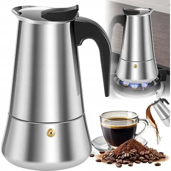 Příprava kávy Moka konvička na espresso z nerezové oceli, 9 šálků, indukce/plyn