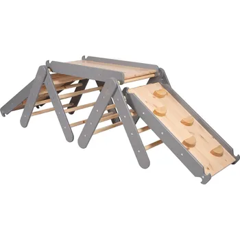 Hra na zahradu MeowBaby Lezecí trojúhelník se skluzavkou a lezeckou stěnou - Šedý