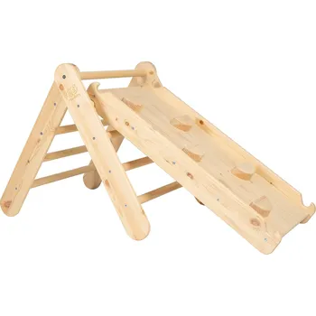 Hra na zahradu MeowBaby Dřevěný žebřík se skluzavkou a lezeckou stěnou - Natural
