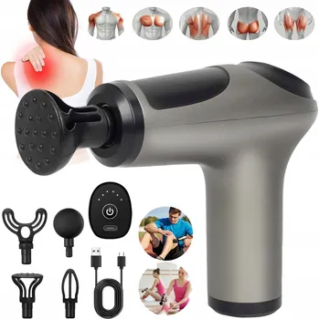 Masážní přístroj MASÁŽNÍ PISTOLE MASSAGE GUN MASÁŽNÍ PŘÍSTROJ NA ZÁDA 6 RYCHLOSTÍ 4 MASÁŽNÍ HLAVICE