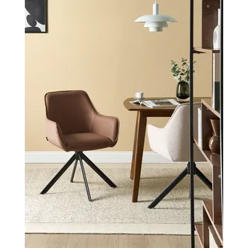 Otočná jídelní židle hnědá látková čalouněná sedací část s područkami jídelna skandinávský moderní styl Beliani