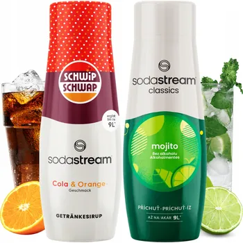 Výrobník sody Sada 2 Sirupů Sodastream Shwip Shwap Cola Pomeranč + Mojito