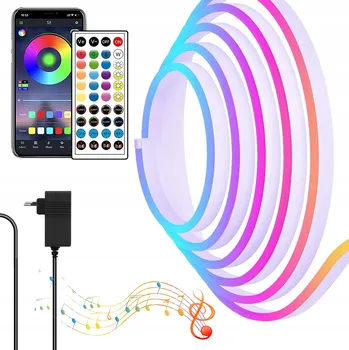 LED osvětlení NEONOVÁ LED PÁSKA 10M (1x10) OVLÁDÁNÍ PŘES BLUETOOTH APLIKACI RGB DÁLKOVÝ OVLADAČ IP65 24V VODĚODOLNÁ
