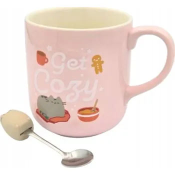 Pusheen Keramický hrnek s ouškem 350 ml růžový + lžička