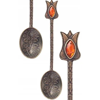 Příbor LŽIČKY LŽIČKA NA CUKR DO CUKŘENKY Z MOSAZI S KAMENEM ORIENTÁLNÍ