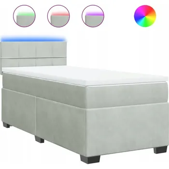Postel Kontinentální postel s LED, světle šedá, 200 x 90 x 100,5 cm