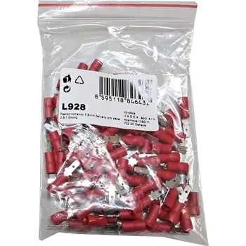 Síťový kabel Faston-konektor 2,8mm červený pro kabel 0,5-1,5mm2, balení 100ks