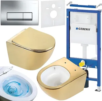 Klozet BPS-koupelny Podomítkový modul Geberit DuoFix s WC mísou FW-GL-WH-TR-03 + ovládací tlačítko Delta 50 chrom