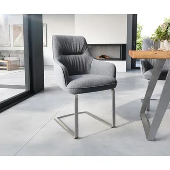 Jídelní židle DELIFE Jídelní židle Zelia-Flex s područkami potah z látky světle šedá jídelní židle plochá nerezová ocel taštičkové pružiny