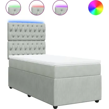 Postel Kontinentální postel s LED, světle šedá, 190 x 90 x 140,5/150,5 cm