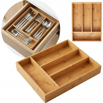 Příborník do zásuvky Bambusový ORGANIZÉR na příbory 34×25×4,5 cm do zásuvky, 4 přihrádky