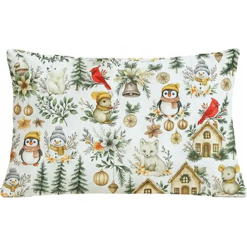 Povlak na dekorativní polštářek Povlak liška hvězdičky les 40x60 zima w lesie zimní zvířata
