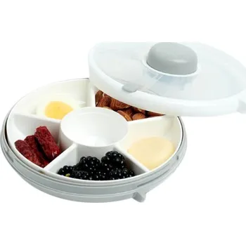 Svačinový box Nádoba na svačinu Snack Spinner Gobe Šedá s 5 přihrádkami a otevíráním na tlačítko