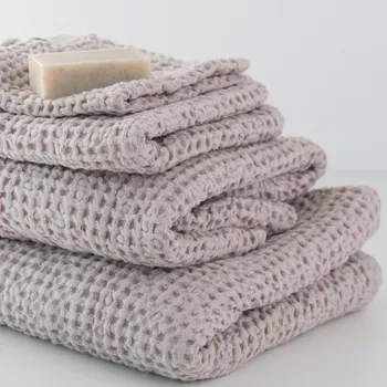 Sada ručníků a osušek Linen Tales Lněné voštinové ručníky - Powder pink-Set of 3: 30x30, 50x70, 70x140