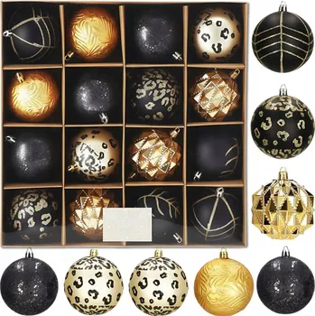 Vánoční dekorace VÁNOČNÍ BAŇKY NA VÁNOČNÍ STROMEČEK ZLATÉ BÍLÉ OZDOBY DEKORACE 8 CM 16 KS KOMPLET