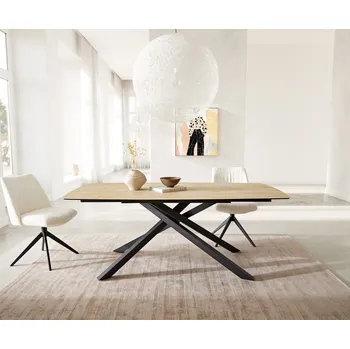 Jídelní stůl DELIFE Jídelní stůl Edge Boot 200x100 keramika Laminam® Sabbia dubová barva křížová podnož obdélník černá